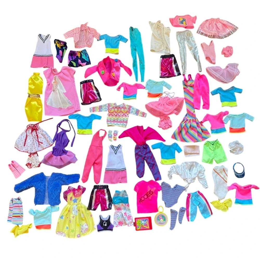 Vtg 60+ Piece Lot Barbie Doll Clothes 80s 90s Dresses Tops exercise neon workout